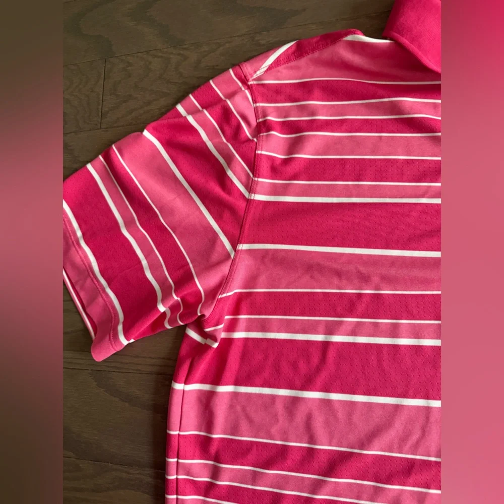 Nike Golf Dri Fit Tour Performance Pink White Stripe Polo Shirt Mens Large